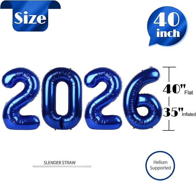 Night Blue 2026 Number Balloon, Night Blue Number Balloons 40 Inch, 2026 Balloon Birthday Decorations, 2026 Birthday Party Supplies, 2026 Graduation Party Favors, Class of 2026 Decorations