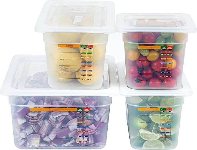 Restaurantware Food Storage Containers 4-Piece with Labels Airtight Seal Food Storage Lids Microwave-Safe Polypropylene Container Translucent
