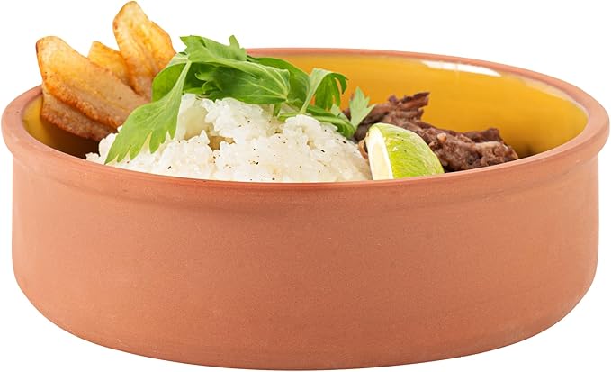 Restaurantware-Terra Tek 34 Ounce Terracotta Cazuelas, 2 Yellow Glazed Clay Pots For Cooking - Oven-Ready, Microwavable, Terracotta Serving Pots, Dishwashable, For Cooking And Serving