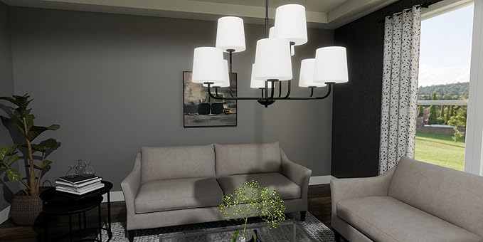Quoizel Gallagher 2-Tier Chandelier, 32 Inch 9-Light Matte Black Hanging Ceiling Light Fixture, Max Adjustable Height 57", Modern Industrial Design for Dining, Living Room, Kitchen or Office