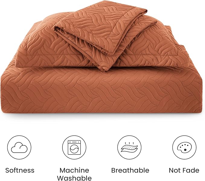 Love's cabin Quilts for Queen Bed Umber Bedspreads Bedding Set - Summer Lightweight Bedspread Comforter - Wave Pattern Bedding Coverlet for All Season - 3 Pieces (1 Quilt, 2 Pillow Shams)