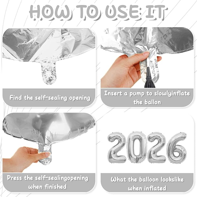 2026 Silver Foil Numbers Balloons(40 Inch) Happy New Years Eve Party Supplies 2026 New Year Graduation Balloons Decorations 20 26 Signs Props Birthday Anniversary Wedding Festival Ornament Decor