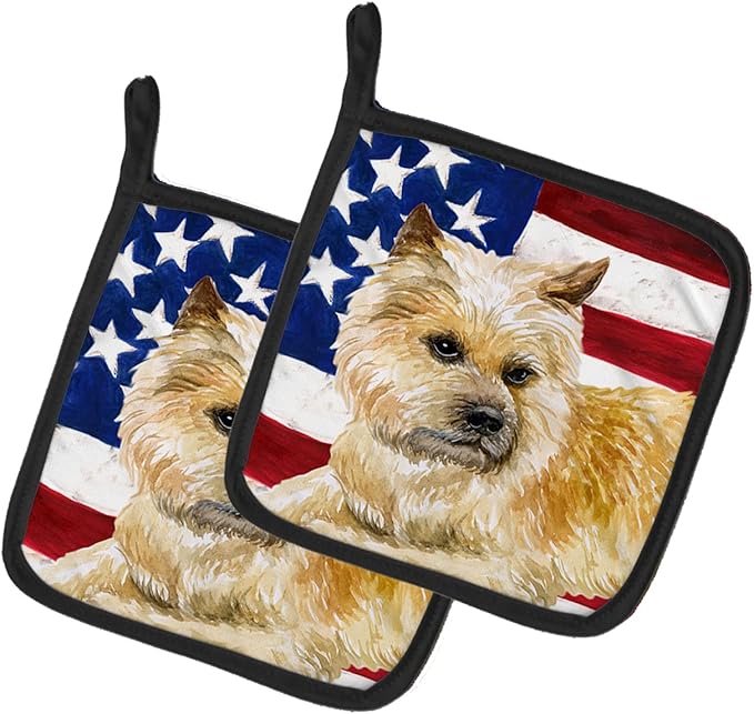 Caroline's Treasures BB9690PTHD Cairn Terrier Patriotic Pair of Pot Holders Kitchen Heat Resistant Pot Holders Sets Oven Hot Pads for Cooking Baking BBQ, 7 1/2 x 7 1/2