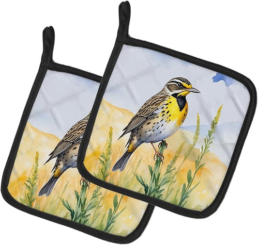 Caroline's Treasures Nebraska Western Meadowlark Pair of Pot Holders Kitchen Heat Resistant Pot Holders Sets Oven Hot Pads for Cooking Baking BBQ, 7 1/2 x 7 1/2