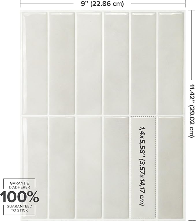 SMART TILES Peel and Stick Backsplash - 5 Sheets of 11.43" x 9" - 3D Adhesive Peel and Stick Tile Backsplash for Kitchen, Bathroom, Wall Tile