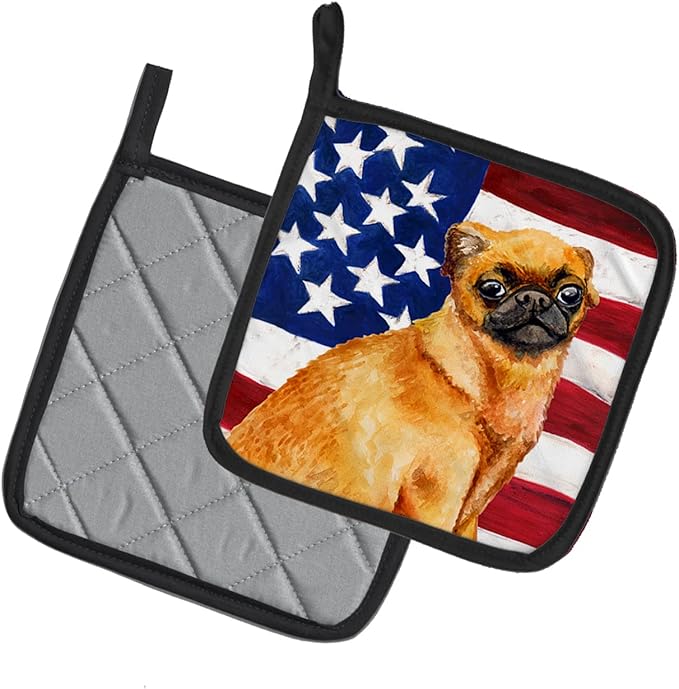 Caroline's Treasures BB9667PTHD Small Brabant Griffon Patriotic Pair of Pot Holders Kitchen Heat Resistant Pot Holders Sets Oven Hot Pads for Cooking Baking BBQ, 7 1/2 x 7 1/2