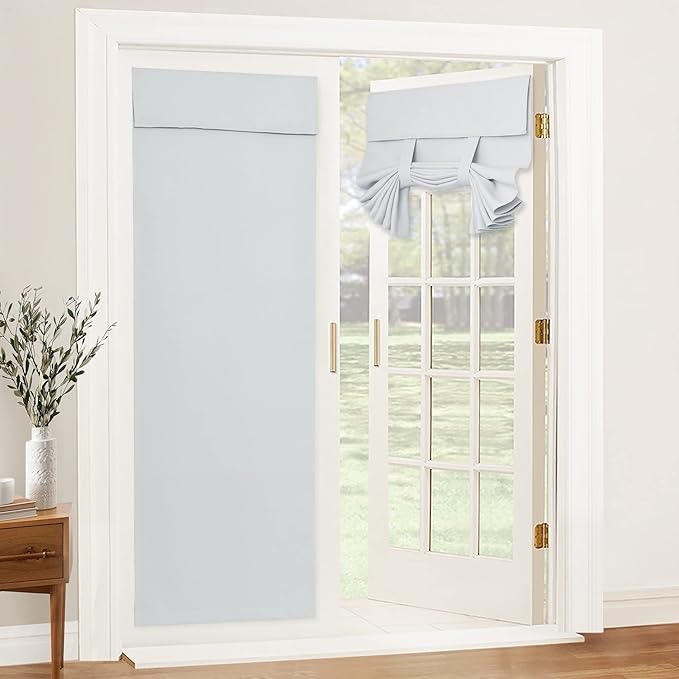 RYB HOME French Door Curtains 84 inches Long - Privacy Blackout Window Curtains Tie up Blind for Patio Sliding Glass Door Living Room Bedroom, W 34 x L 84 inch, Grayish White, 1 Panel