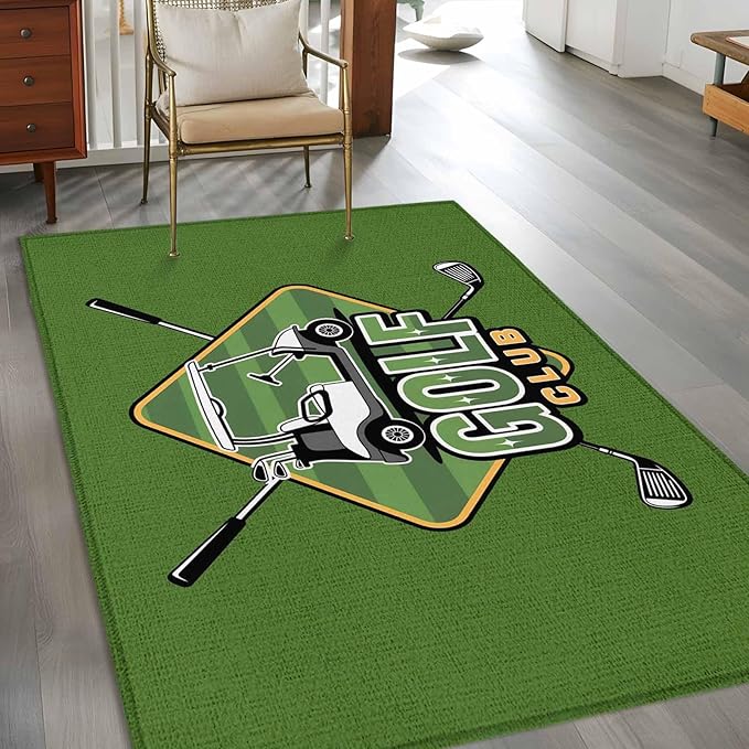 Area Rug 4x6ft, Golf Club Sports Washable Rugs for Living Room Bedroom, Green Soft Non-Slip Area Rugs Rectangle Floor Carpet for Dining Room