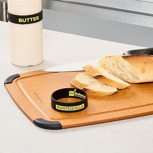 Restaurantware Silicone Squeeze Bottle Band 10 Count 2.75 Inch Dishwasher Safe Condiment Identification Band, Butter Black Non-Slip Label Band for Condiment Labeling at Restaurants, Food Trucks