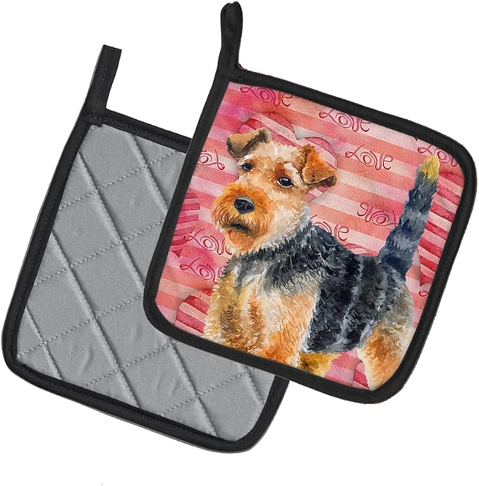 Caroline's Treasures BB9787PTHD Welsh Terrier Love Pair of Pot Holders, Red Kitchen Heat Resistant Pot Holders Sets Oven Hot Pads for Cooking Baking BBQ, 7 1/2 x 7 1/2