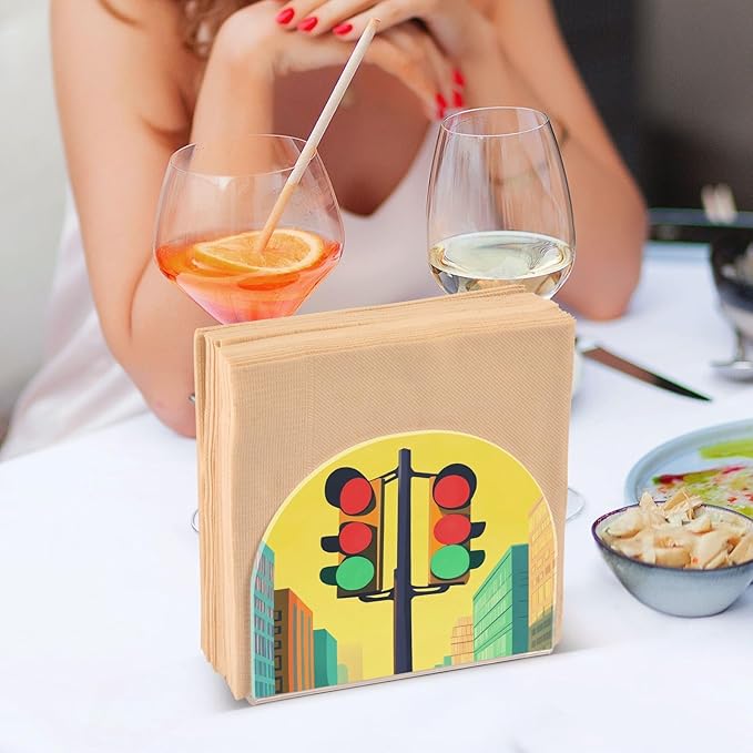 Traffic Light Fixture Yellow Napkin Holder for Table Acrylic Standing Napkin Dispenser for Kitchen Dining Tabletop Cocktail Tissue Paper Holder for Party Home Countertop