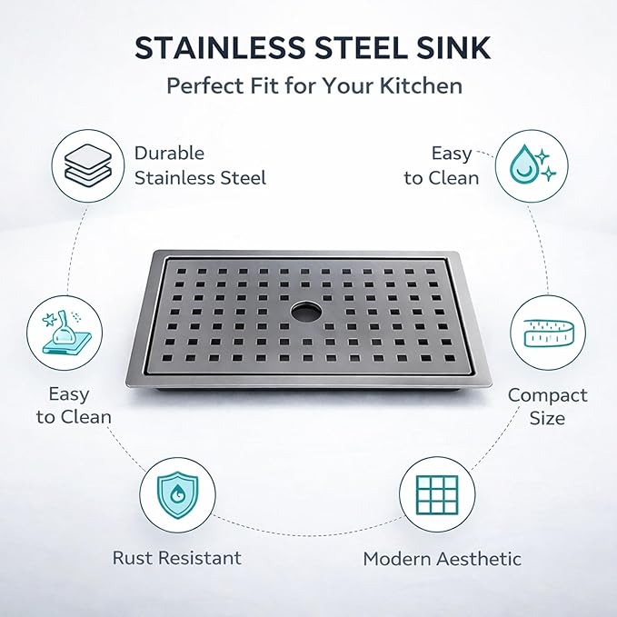 Small Stainless Steel Kitchen Sink with Water Drainage Tray, Black Workstation Basin for Countertop - Slip, Mesh Filtration, Ideal for Apartments and Bars (Black)
