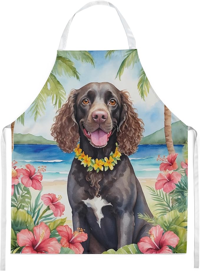 Caroline's Treasures American Water Spaniel Luau Apron Cooking Kitchen Server Baking Crafts Gardening for Adult Women Men, Unisex, Large, Multicolor