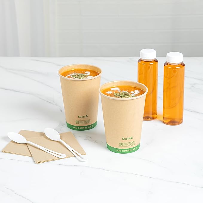Restaurantware Paper Soup Containers 25 Pack Of 32 oz Disposable Kraft To Go Hot Soup Serving Bowls BPI-Certified Compostable Leakproof Stackable Food Containers For Noodles, Pasta And Desserts