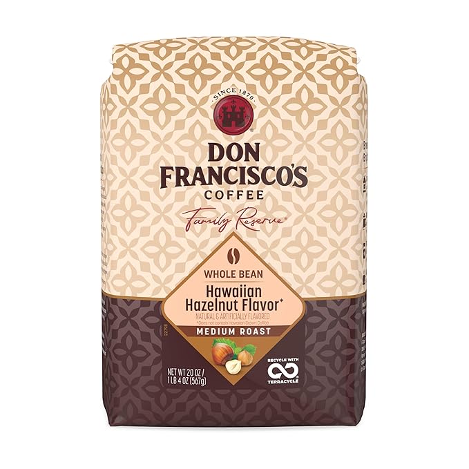 Don Francisco's Hawaiian Hazelnut Whole Bean Coffee, Medium Roast – 100% Arabica, Flavored Coffee, 20 oz Bag