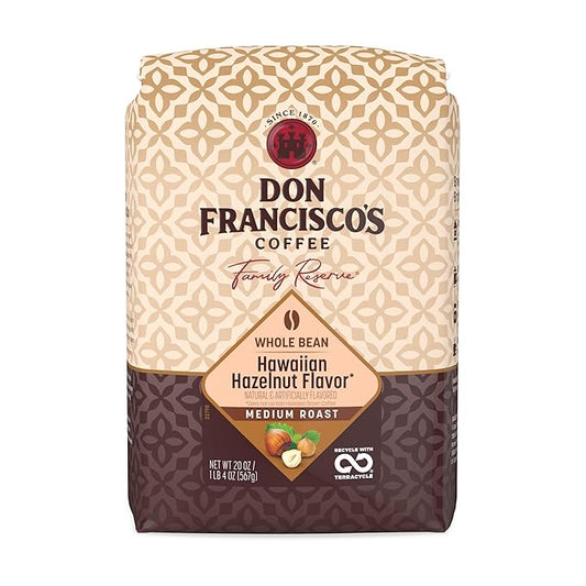 Don Francisco's Hawaiian Hazelnut Whole Bean Coffee, Medium Roast – 100% Arabica, Flavored Coffee, 20 oz Bag