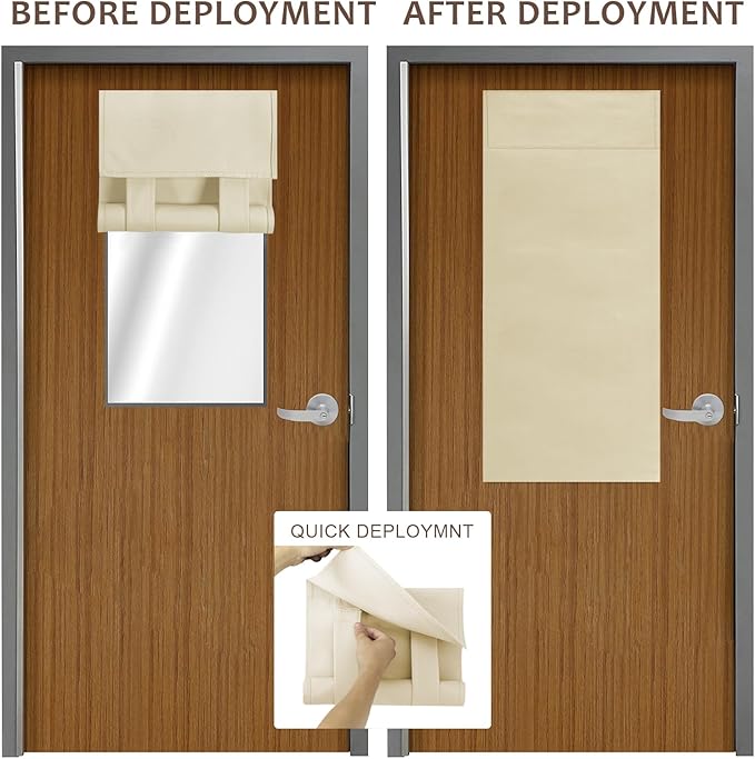 WdFour Classroom Door Window Cover,Blackout Shades for Classroom Windows and Doors，Privacy,Room Darkening Design Blocks Views, Classroom Window Cover Lockdown.12W x 30L Inches, 1 Panel, Oatmeal.