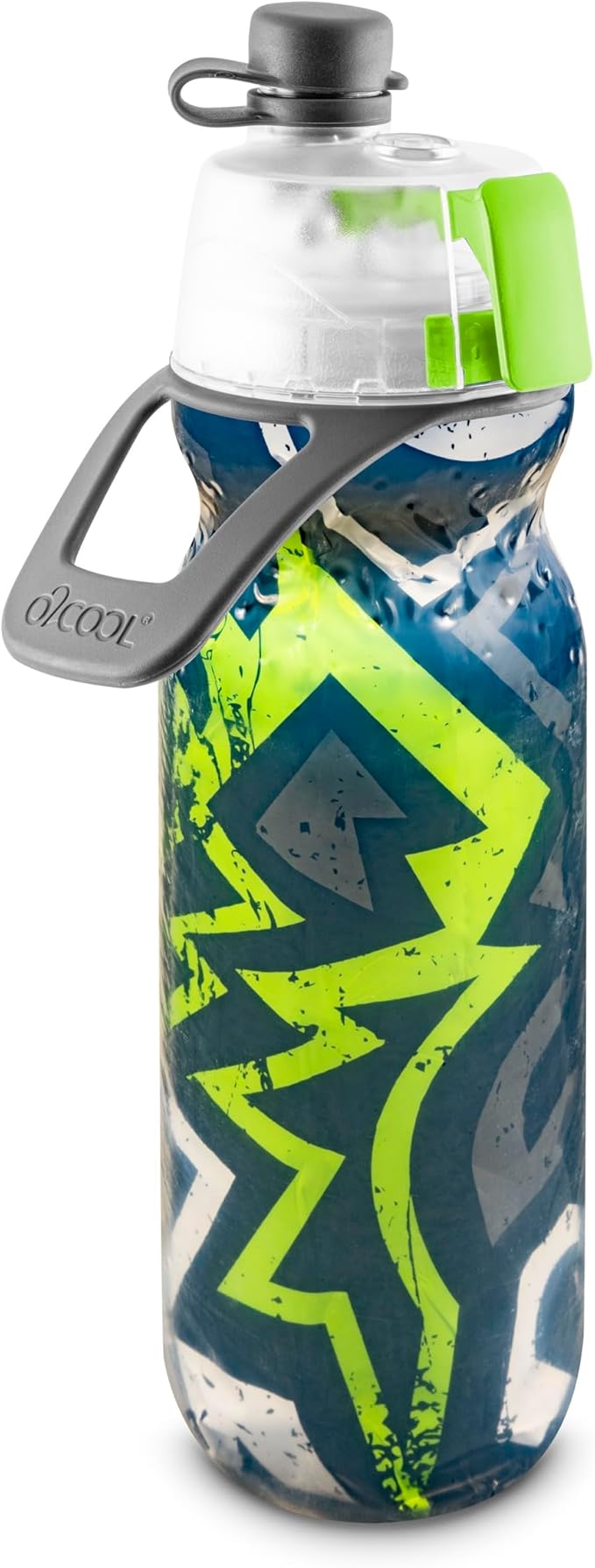 O2COOL Mist 'N Sip Misting Water Bottle 2-in-1 Mist And Sip Function With No Leak Pull Top Spout Reusable Sports Water Bottle - 20 oz (Graffiti Green)