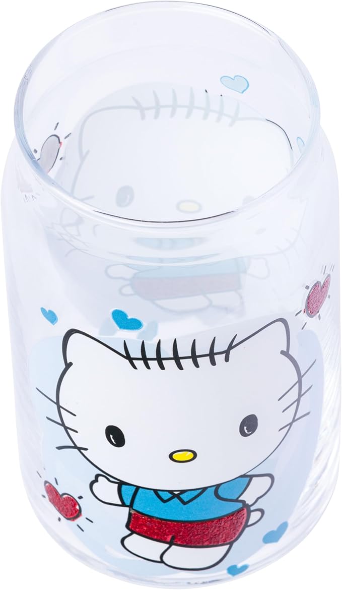 Silver Buffalo Sanrio Hello Kitty and Friends Glitter 2 Pack Glass Tumbler with Bamboo Lid and Glass Straw Set Featuring Hello Kitty and Dear Daniel, 16 Ounces
