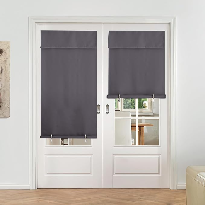 NICETOWN Tricia Door Curtain - Blackout French Door Curtains Room Darkening Thermal Insulated Window Coverings for Patio Glass Doorway Curtain Privacy Tie Up Blind, W36 x L72, 1 Panel, Grey