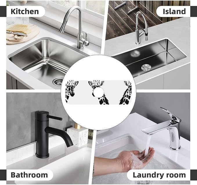 Black and White Giraffe Printed Faucet Absorbent mat, Suitable for bathrooms, Kitchens, and Other Sink Areas.