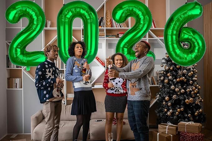 Huge Dark Green 2026 New Year Balloons 40 Inch 2026 Emerald Green Mylar Foil Helium Number Balloons 2026 Christmas New Year Eve Graduation Party Decorations Supplies