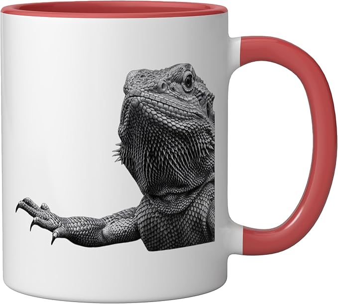 Bearded Dragon Alien Saucer Sci Fi Reptile Kids Ceramic Mug, Red/White