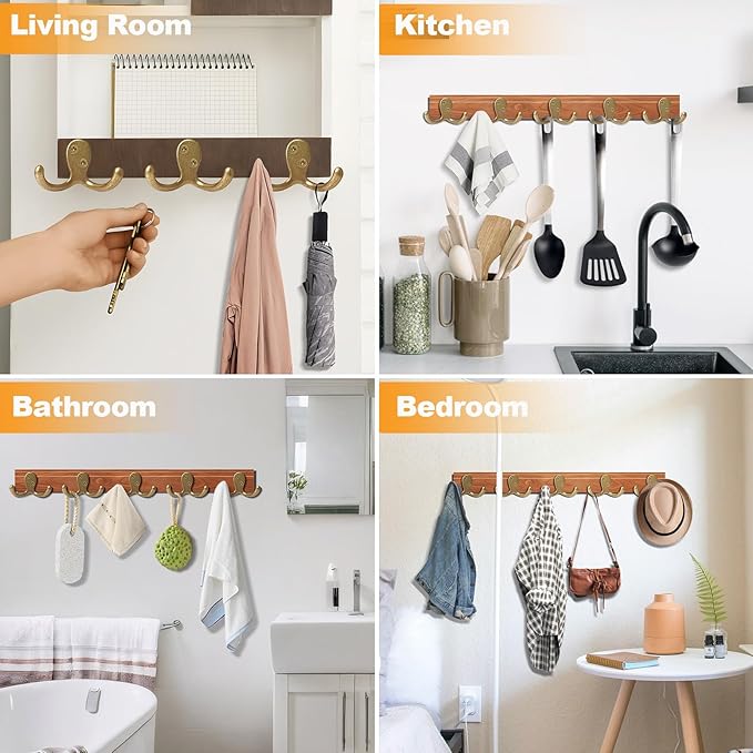 CBWLWJ 25 Pack Coat Hooks Wall Hooks for Hanging, Heavy Duty Double Prong Metal Hook Wall Mounted for Living Room, Bathroom, Kitchen, Bedroom for Coat, Bag, Scarf, Towel, Hat, Key, Cup (Bronze)