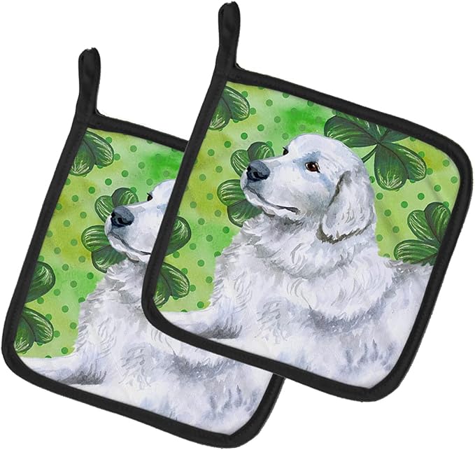 Caroline's Treasures BB9849PTHD Maremma Sheepdog St Patrick's Pair of Pot Holders, Green Kitchen Heat Resistant Pot Holders Sets Oven Hot Pads for Cooking Baking BBQ, 7 1/2 x 7 1/2