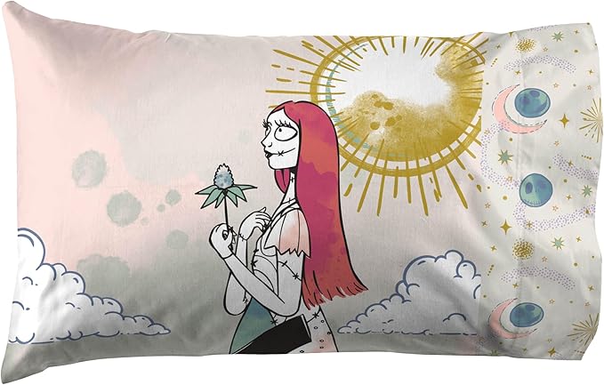 Jay Franco Sheet Set with Fitted, Flat Sheets & Pillow Cover - Ultra-Soft Bedding with Pillowcase for Room Decor, Beige - Nightmare Before Christmas, 4 Piece Full