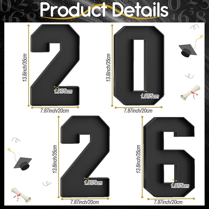 2026 Numbers for Charcuterie Fillable Cardboard Number 13.8'' Black 2026 Shaped Board Trays for New Year Graduation Party Decorations Food Candy Paper Mache Cupcake Pans Cookies Box Container