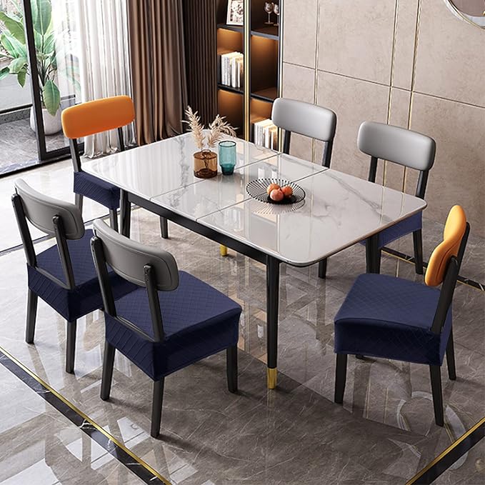 Genina Waterproof Seat Covers for Chairs,Set of 2 Dining Room Chair Seat Covers for Kitchen,Stretch Jacquard Removable Washable Dining Chair Slipcovers Protectors,No Rear Covers, Navy Blue