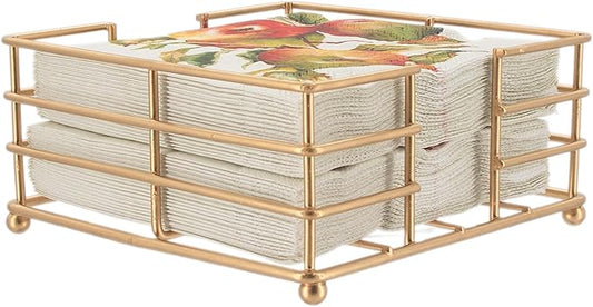 Boston International Paper Napkin Holder Caddy Dispenser for Kitchen Dining Buffet & Bar Countertops, 5.25" x 5.25" (Fits Cocktail Size), Gold Metro