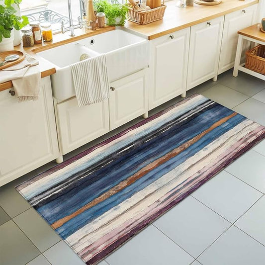 Runner Rug for Bedroom Hallway, Modern Gradient Striped Art Kitchen Runner Rugs Area Rug 2x6ft, Retro Abstract Rustic Texture Washable Soft Floor Carpet for Entryway Stair