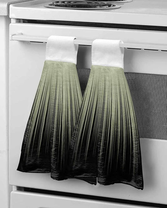 Alandar Home Kitchen Tie Towel Set of 2, Sage Green Black Striped Art Absorbent Soft Hand Towels for Bathroom Hanging Towels, Abstract Line Gradient Fast Drying Cleaning Cloth with Loop