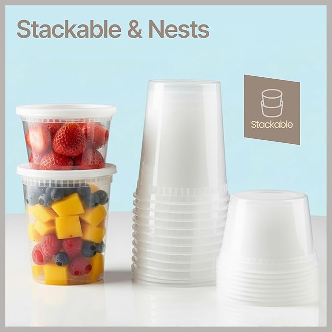 Plastic Deli Containers with Lids 12 oz (Pack of 100) – Leak-Proof, BPA-Free Food Storage Containers for Soup, Slime & Meal Prep, Stackable, Microwave, Dishwasher Safe, Reusable Clear Plastic