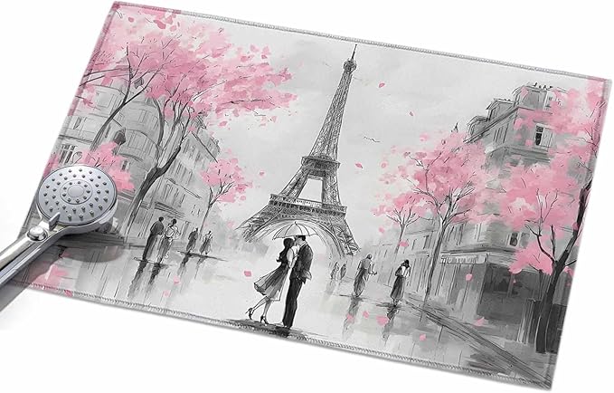 Area Rug 2x3ft, Vintage Towel Couple Pink Flower Washable Rugs for Living Room Bedroom, Watercolor Modern City Scene Soft Non-Slip Area Rugs Rectangle Floor Carpet for Dining Room