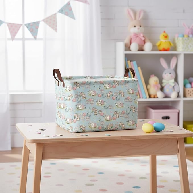 Large Rectangular Cute Kid Easter Basket Empty Bunny Eggs Easter Basket Gift Spring Room Storage Organizer Décor (E-09)