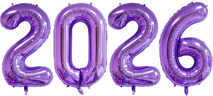 Huge Purple 2026 New Year Balloons 40 Inch 2026 Purple Mylar Foil Helium Number Balloons 2026 Christmas New Year Eve Graduation Party Decorations Supplies