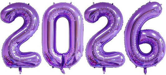 Huge Purple 2026 New Year Balloons 40 Inch 2026 Purple Mylar Foil Helium Number Balloons 2026 Christmas New Year Eve Graduation Party Decorations Supplies
