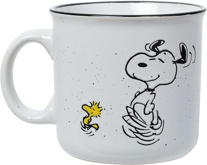 Silver Buffalo Peanuts Snoopy and Woodstock Happy Dance Wax Resist Ceramic Camper Mug, 20 Ounces