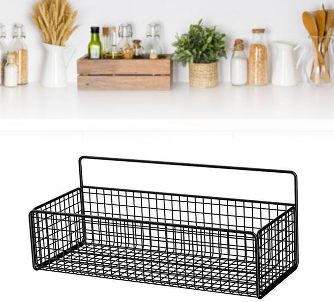 Wire Wall Basket, Wall Mounted Organizer Kitchen Organizer, Wire Storage Shelf Rack for Cabinets, Pantry, Closets, Bathroom, Kitchen, Bedroom(Black)