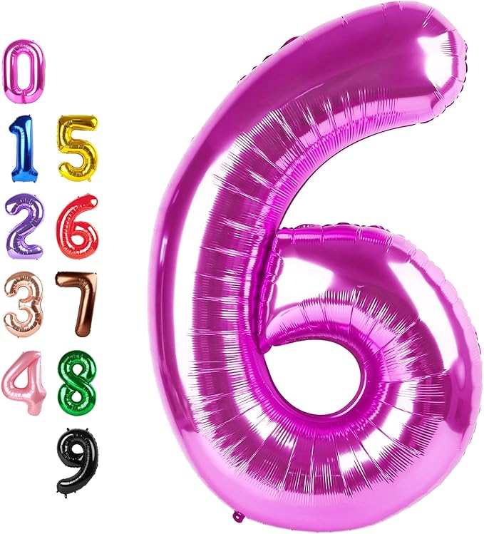 Hot Pink Number Six Balloon Balloons, Happy Birthday Decoration for 6th, 40 Inch Six Number Balloons for 6, 16, 26, 60, 2026 Wedding Anniversaries Singles Party, 2026 New Years Eve Party