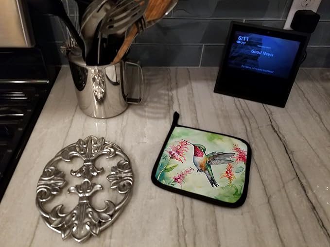 Caroline's Treasures Broadtailed Hummingbird Pair of Pot Holders Kitchen Heat Resistant Pot Holders Sets Oven Hot Pads for Cooking Baking BBQ, 7 1/2 x 7 1/2