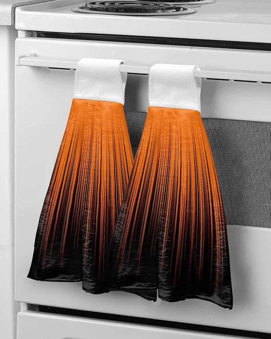 Alandar Home Kitchen Tie Towel Set of 2, Orange and Black Striped Art Absorbent Soft Hand Towels for Bathroom Hanging Towels, Gradient Abstract Textures Fast Drying Cleaning Cloth with Loop