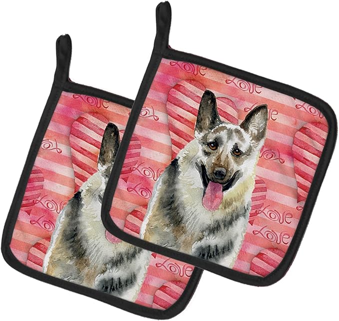 Caroline's Treasures BB9736PTHD East-European Shepherd Love Pair of Pot Holders, Red Kitchen Heat Resistant Pot Holders Sets Oven Hot Pads for Cooking Baking BBQ, 7 1/2 x 7 1/2