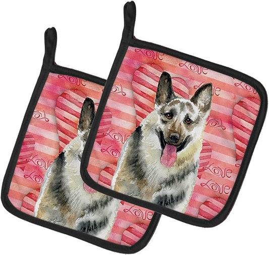Caroline's Treasures BB9736PTHD East-European Shepherd Love Pair of Pot Holders, Red Kitchen Heat Resistant Pot Holders Sets Oven Hot Pads for Cooking Baking BBQ, 7 1/2 x 7 1/2