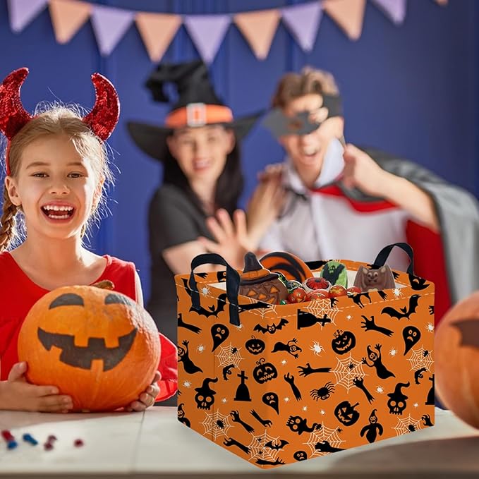Rectangular Halloween Basket,Trick or Treat Basket for Boys and Girls,Waterproof collapsible storage box,Halloween Decor,Gift box(Witch Halloween)