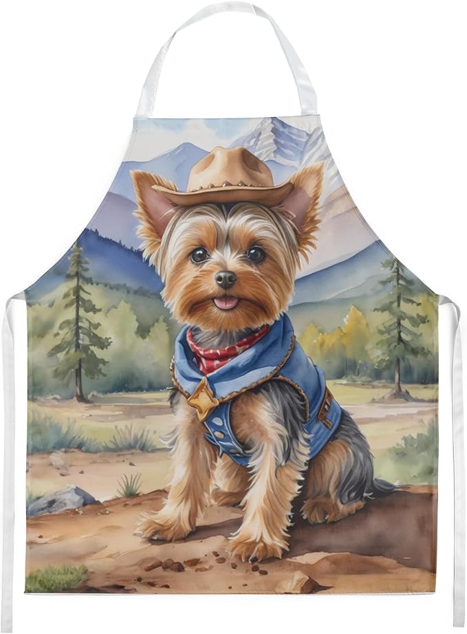 Caroline's Treasures Yorkshire Terrier Yorkie Cowboy Welcome Apron Cooking Kitchen Server Baking Crafts Gardening for Adult Women Men, Unisex, Large, Multicolor