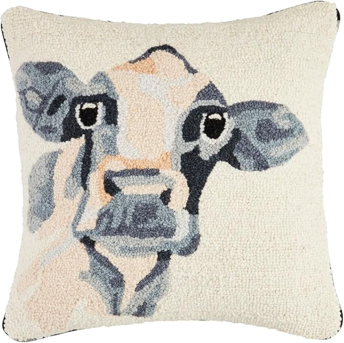 Mud Pie Farm Cow Hook Wool Pillow; 18" X 18"